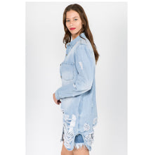 Load image into Gallery viewer, Light Rinse Distressed Denim Jacket
