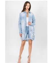 Load image into Gallery viewer, Light Rinse Distressed Denim Jacket

