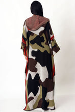 Load image into Gallery viewer, Floor Length Hooded Duster-Cardigan-Kimono in Camouflage Print (Presale! Ships 1/15/26)
