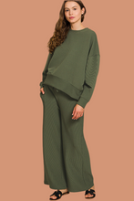 Load image into Gallery viewer, Pack Light 2pc Ribbed Dolman Sleeve Pullover And Wide Leg Pants Set - Olive
