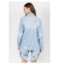Load image into Gallery viewer, Light Rinse Distressed Denim Jacket
