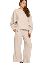 Load image into Gallery viewer, Pack Light 2pc Ribbed Dolman Sleeve Pullover And Wide Leg Pants Set - Beige
