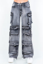Load image into Gallery viewer, Grey Wash Acid Rinse Cargo Jeans
