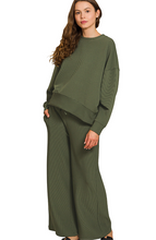 Load image into Gallery viewer, Pack Light 2pc Ribbed Dolman Sleeve Pullover And Wide Leg Pants Set - Olive
