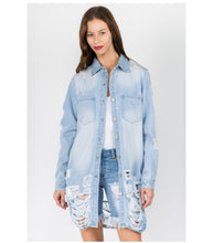 Load image into Gallery viewer, Light Rinse Distressed Denim Jacket
