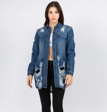Load image into Gallery viewer, Dark Rinse Distressed Denim Jacket
