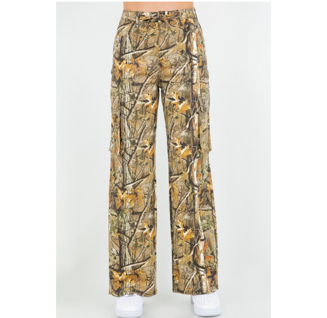 Tree Camo Wide Leg Cargo Pants