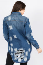 Load image into Gallery viewer, Dark Rinse Distressed Denim Jacket

