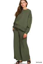 Load image into Gallery viewer, Pack Light 2pc Ribbed Dolman Sleeve Pullover And Wide Leg Pants Set - Olive
